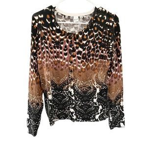 Vila Milano Cardigan Size M Brown Black Leopard Print Filigree Print